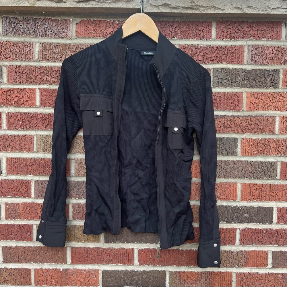 Dolce Cabo Black Ribbed Full Zip Up Jacket Top